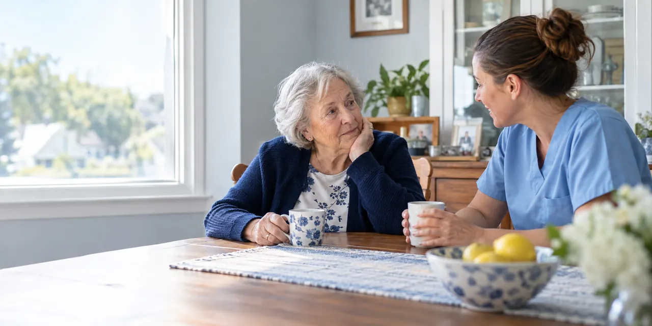Home Care Aide speaking with an older adult in her home